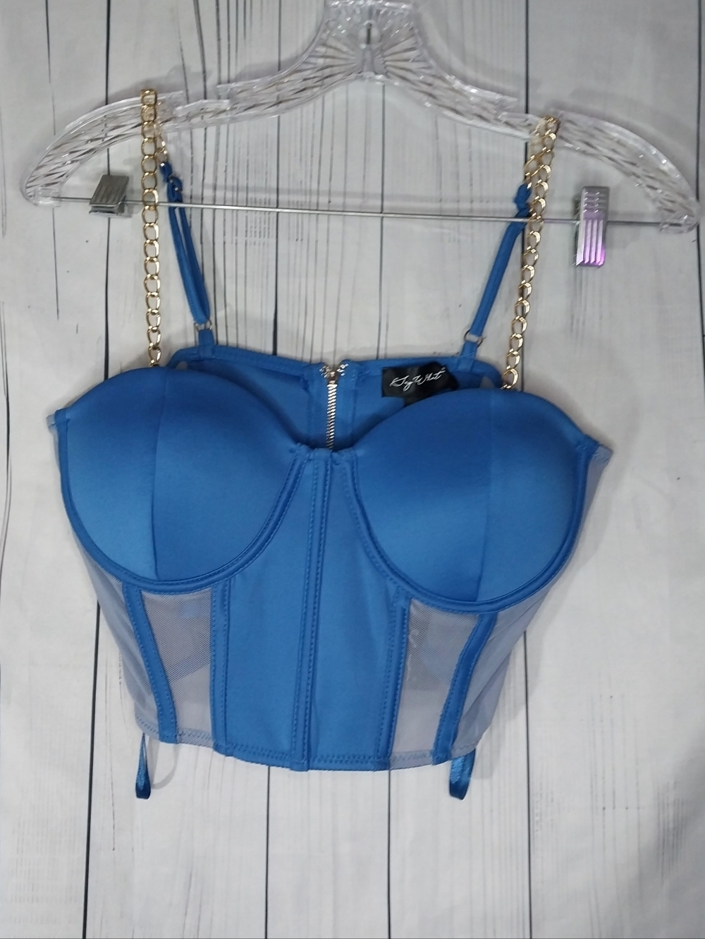 Say What? Blue Satin And Mesh Bustier With Boning Y2K Festival Top NWT